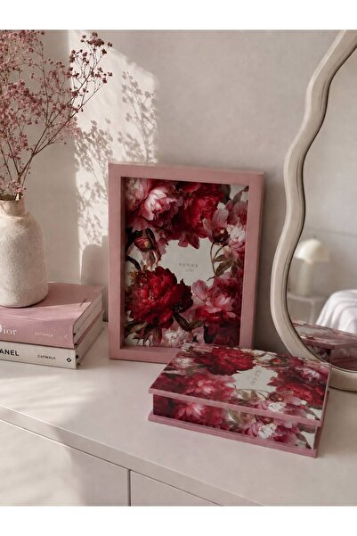 DEKORMED Flower-Patterned Decorative Book Box & Table Presentation Tray Set G...
