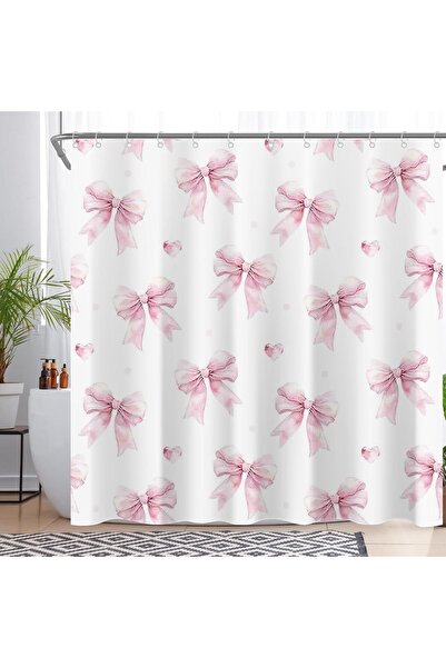 OEM Cortina pentru Duș Impermeabilă Alb Roz Fundițe 180x180 cm pentru Baie