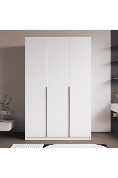 ALONEX HOME İzmir 3 Kapaklı İçten Çekmeceli Full Beyaz Gardırop , Elbise Dola...