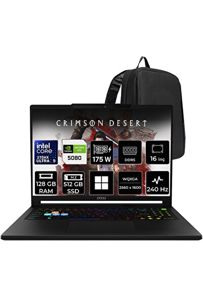 MSI Raider 16 HX Core Ultra 9 275HX RTX 5080 16 GB 175W 128GB RAM 512GB SSD 1...