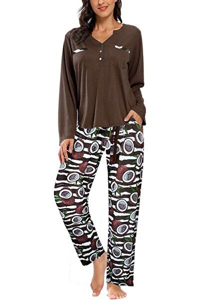OEM SHEKINI Pijamalei Dama Set Două Piese Tricou cu Mâneci Lungi Pantaloni Lu...