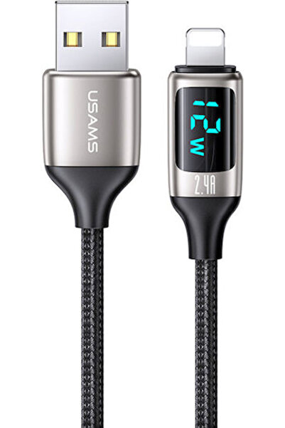 Usams SJ543 Πλεγμένο / LED Καλώδιο USB-A σε Lightning Ασημί 1.2μ (SJ543USB02)