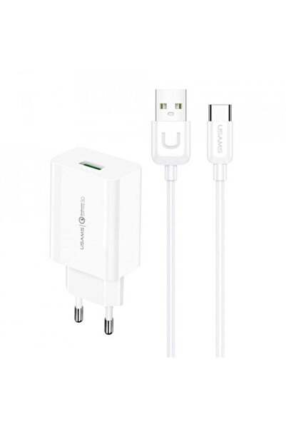 Usams Φορτιστής με θύρα USB-A και καλώδιο USB-C 18W Quick Charge 3.0 Λευκός (...