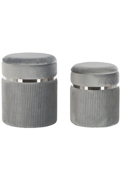 OEM Set de 2 taburete de depozitare din catifea Re-Bloom Camdenton, rotunde, ...