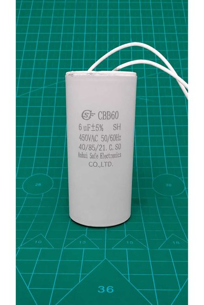 Anhui CBB60 6uF 400V ~ 450V Plastik 2 Kablolu Daimi Kondansatör 35x63mm