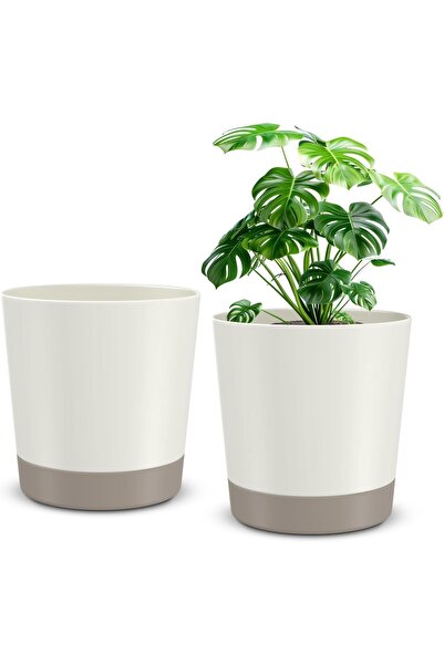 OEM Ghivece din Plastic cu Orificii de Drenaj Set 2 Gri-Alb 20cm
