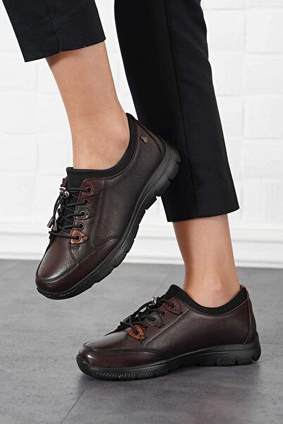 Moda Pie Tesya rubber strap stretch leather sports shoes brown skin