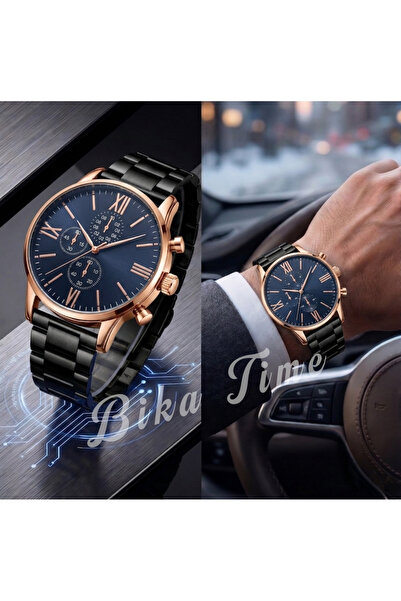 Bika Time Men's Wristwatch Black + Gold Color Stylish Design Wristwatch Metal...