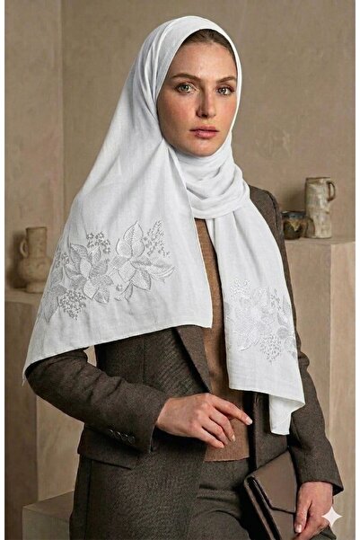Veil Designer White Rose Pattern, Two Layers with Embroidery on Both Sides, J...