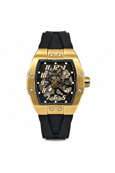 INSUCH Edge IN1033 Men’s Analog Quartz Watch Gold Skeleton Dial Black Silicon...