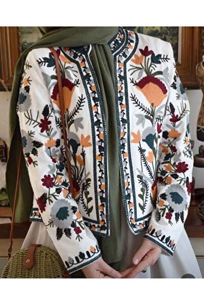 MELEK KOSTAK Women's Authentic Floral Embroidered Vintage Hijab Jacket