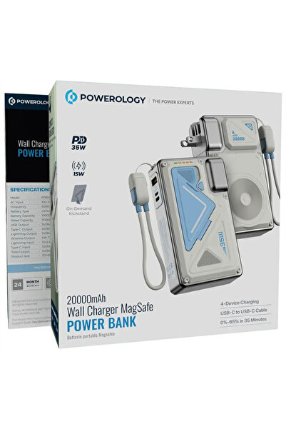 Powerology Wall Charger MagSafe Power Bank 20000mAh PD 35W White