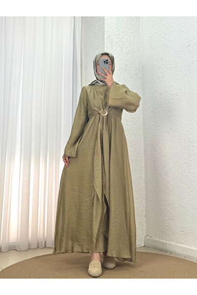 Holehola فستان من الفوال بأكمام واسعة مع مشبك أمامي وبليرو-FA1116 أخضر فاتح