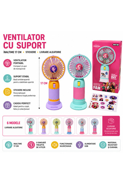 KPop Idol Ventilator Portabil cu Suport, 17 cm, Stickere Incluse, Alimentare ...
