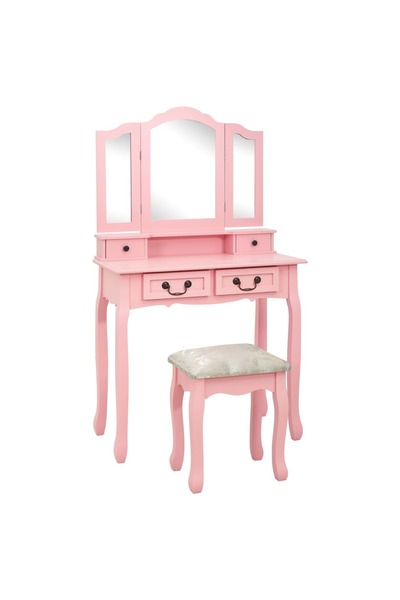 vidaxl Set masă de toaletă cu taburet roz 80x69x141 cm lemn paulownia