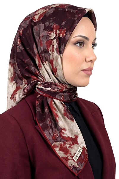 hadiora Women's Burgundy Floral Patterned Organic Cotton Soft Scarf