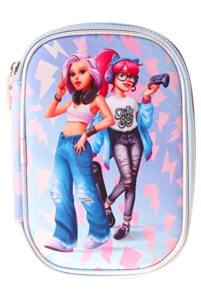 WOW Generation Girl's Blue - Pink Cool Patterned Organizer Pencil Bag - W6041