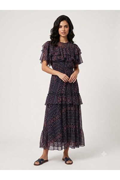 centilmen Poli̇n Patterned Flounce Chiffon Maxi Dress 141012
