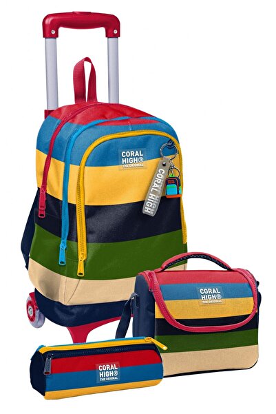 Coral High Three-Wheeled Trolley Primary School Bag Set with Multi-Colored St...