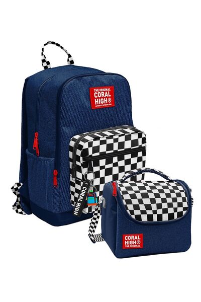 Coral High Navy Blue Black and White Checkered Pattern (Boy) School Backpack ...