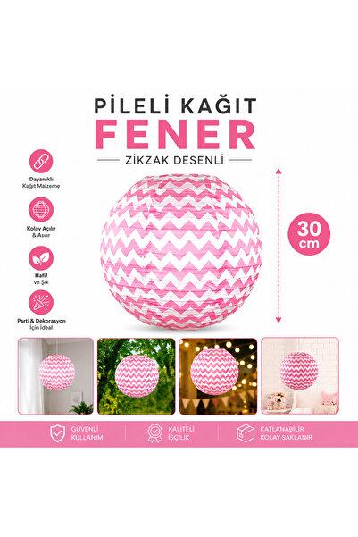DODOMAR Pembe Zigzag Desenli Japon Feneri Kağıt Fener 30 cm Doğum Günü Kına N...