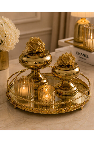 RoyalDecorHome Dekoratif 2'Li Mercanlı, Ayaklı Şekerlik, Lokumluk, Kutu&Obje ...