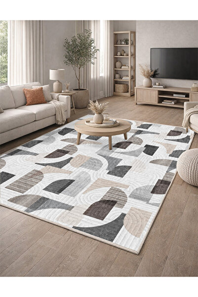 Lioara Home Modern Dijital Baskı Halı | Yıkanabilir Kaymaz Taban Salon Halısı