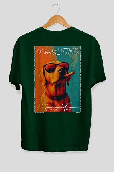 Ankhises Tricou verde supradimensionat cu imprimeu câinele "For Dog's Sake 1"...
