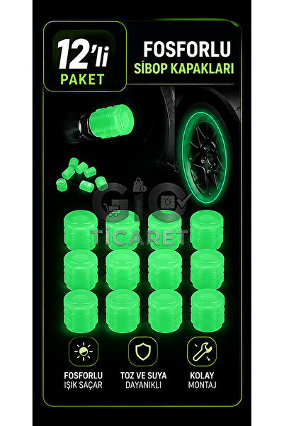 TTT Yeşil Fosforlu Sibop Kapağı 12'li Paket - Neon Yeşil Renkli Araç, Motosik...