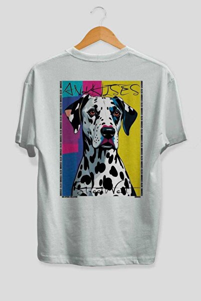 Ankhises For Dog Lovers 58 Back Dog Print White Oversize T-Shirt 100% Cotton ...