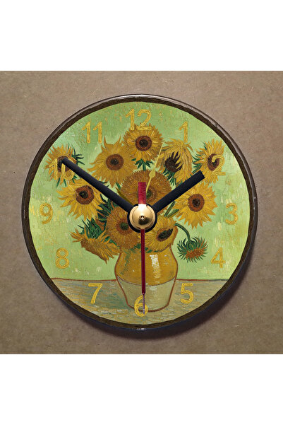 BK Design Van Gogh Tablosu Temalı Magnet Saat Buzdolabı Süsü Duvar Saati 10,5...