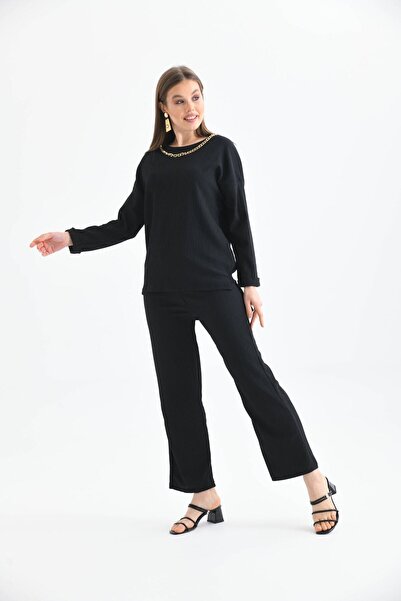 EC MODA Γυναικείο κοστούμι με λεπτομέρεια με τυλιγμένο παντελόνι