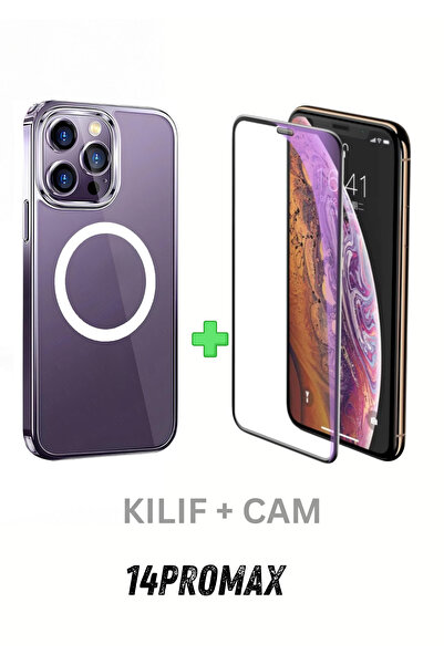 PSGT Set Iphone 14 Promax Kılıf Magsafe Wireless Şarj Destekli Şeffaf Kapak M...