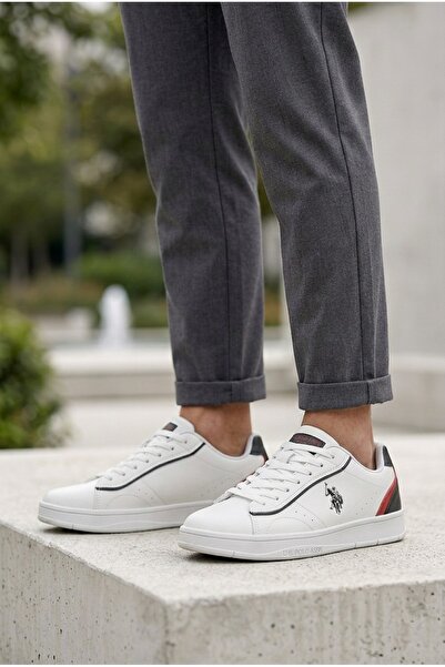 U.S. Polo Assn. حذاء رياضي مريح للرجال ذو نعل مسطح وجلد مريح للاستخدام اليومي