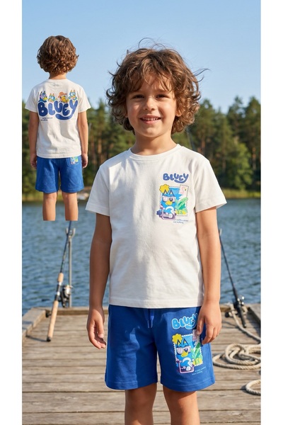 LunaSun Kids طقم شورت تي شيرت مطبوع بأكمام قصيرة للأولاد