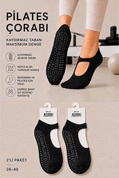 Hobins Sportswear & Company 2 Çift Kaydırmaz Taban Pilates ve Yoga Çorabı Dan...