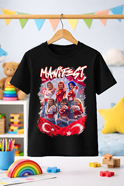 Zeycem Store Manifest Türkiye Desen Baskılı Çocuk Siyah ve Beyaz Unisex Tshirt