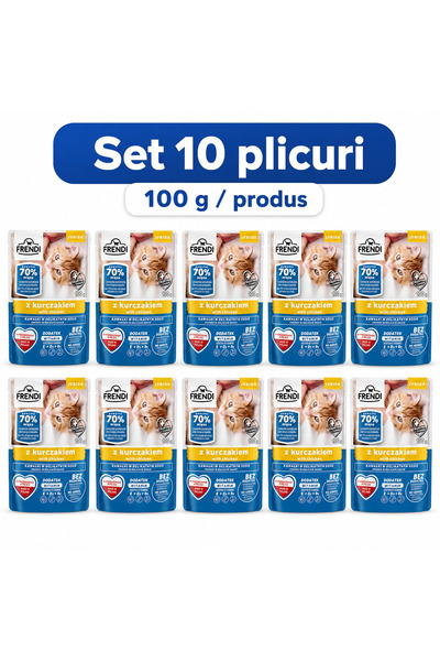 FRENDİ Cat cu Pui Junior, hrana umeda pentru pisici, Set 10 plicuri, 10 x 100 g