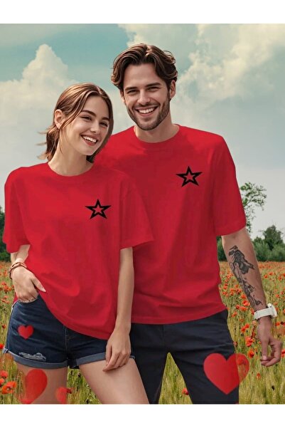 JENOLAN 2-Piece Lover Couple Combination Star Printed T-Shirt Unisex Loose Ov...