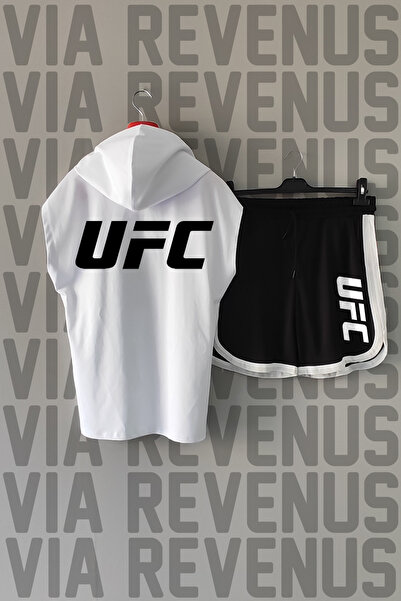 Vordevia Tricou sport cu glugă și mâneci zero imprimat UFC față și spate și p...
