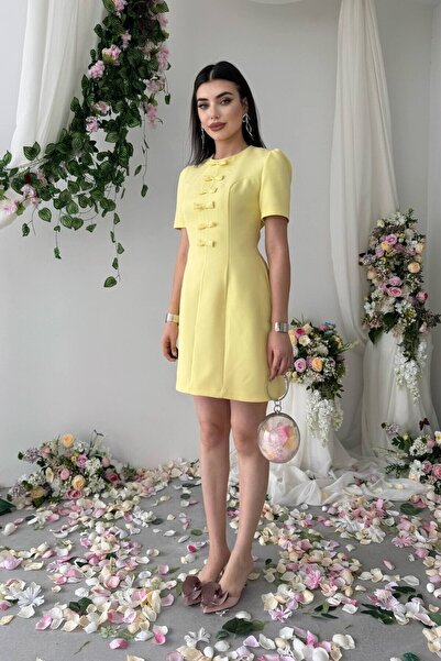 Caddebostan Moda Short Sleeve Bow Detail Mini Dress Stylish Casual Dress