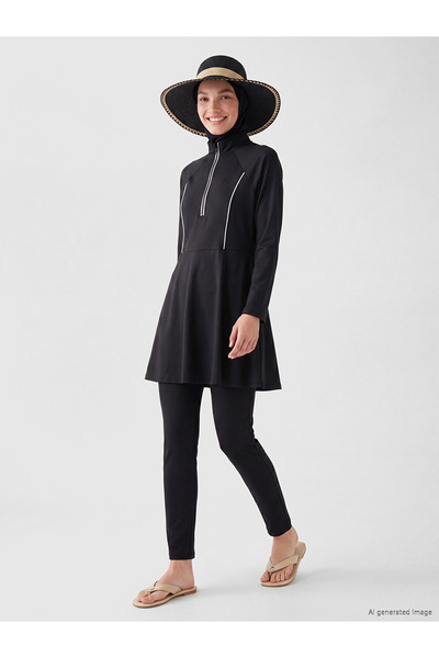 LC Waikiki Costum de baie pentru femei cu guler înalt negru