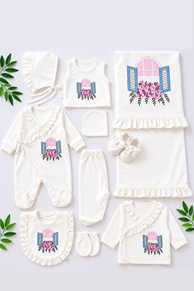 Sitilin Baby Girl Mediterranean Themed Embroidery Luxury 10-Piece Hospital Di...