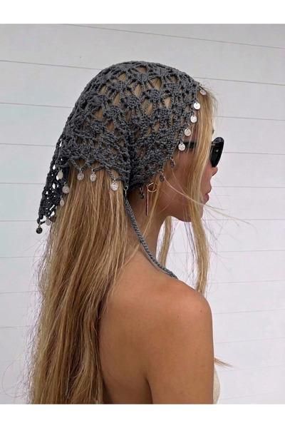 Valento BOHO KADIN GRİ PULLU ÖRGÜ SAÇ BANDANA