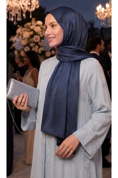 Nazellaa شال كريستال بلون واحد أزرق