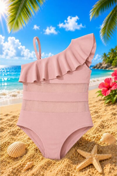 My Kids Wear Girl's Ruffle and Tulle Detailed One-Piece Swimsuit. 12836
