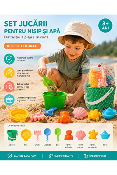 SUPERMEMO Set Jucării pentru Nisip și Apă Beach Fun – 10 Piese Colorate