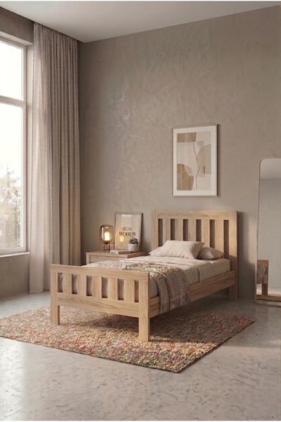 EGN WOODS Modern Atlantik Çam MDF Karyola - Tek ve Çift Kişilik Yatak Ölçü Se...