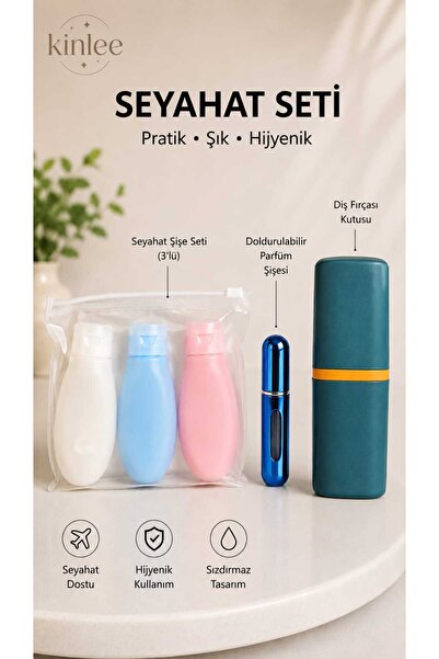 Kinlee Seyahat Kozmetik Seti 5 Parça – Uçak Kabin Uyumlu Şampuan ve Kişisel B...