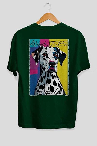 Ankhises For Dog Lovers 58 Back Dog Print Green Oversize T-Shirt 100% Cotton ...
